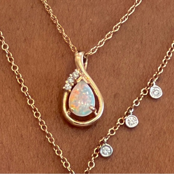 💖SOLD!💖 14K Pink Opal & Diamond Modernist Pendant Necklace in Solid Rose Gold - Picture 2 of 9